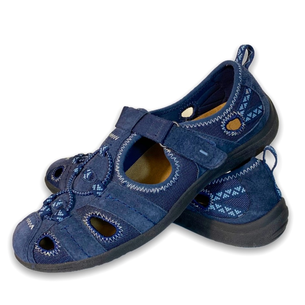 Earth Origins Navy Suede Cutout Mary Jane Sandals